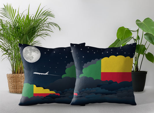 Benin World Airplane Night Clouds Square & Rectangle Pillow Cases | Aviation Night Sky Pillow Covers