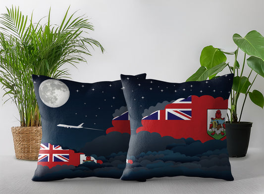 Bermuda World Airplane Night Clouds Square & Rectangle Pillow Cases | Aviation Night Sky Pillow Covers