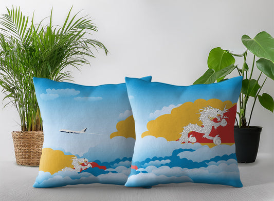 Bhutan World Airplane Day Clouds Square & Rectangle Pillow Cases | Aviation Decorative Pillow Covers