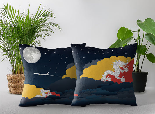 Bhutan World Airplane Night Clouds Square & Rectangle Pillow Cases | Aviation Night Sky Pillow Covers