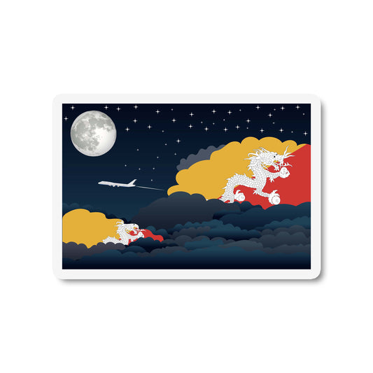 Bhutan Airplane Night Clouds Sticker & Magnet