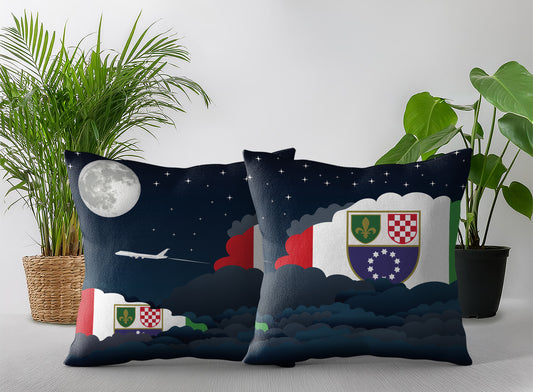 Bosnia Case and Herzegovina Federation of World Airplane Night Clouds Square & Rectangle Pillow Cases | Aviation Night Sky Pillow Covers