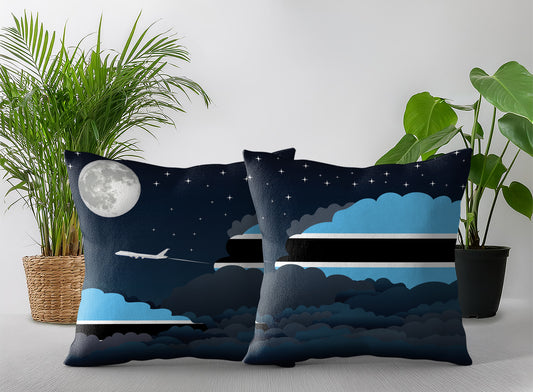 Botswana World Airplane Night Clouds Square & Rectangle Pillow Cases | Aviation Night Sky Pillow Covers
