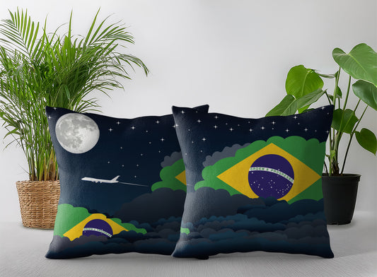Brazil World Airplane Night Clouds Square & Rectangle Pillow Cases | Aviation Night Sky Pillow Covers