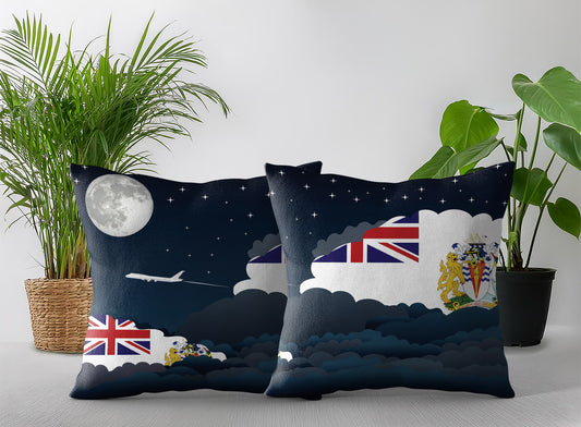 British Antarctic Territory World Airplane Night Clouds Square & Rectangle Pillow Cases | Aviation Night Sky Pillow Covers