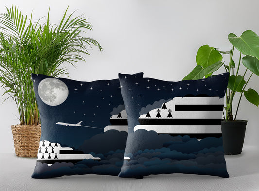 Brittany World Airplane Night Clouds Square & Rectangle Pillow Cases | Aviation Night Sky Pillow Covers
