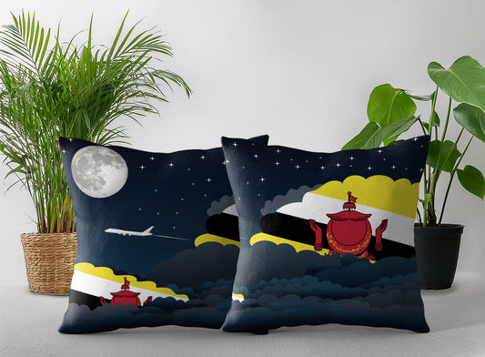 Brunei World Airplane Night Clouds Square & Rectangle Pillow Cases | Aviation Night Sky Pillow Covers