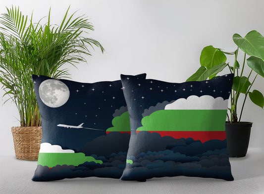 Bulgaria World Airplane Night Clouds Square & Rectangle Pillow Cases | Aviation Night Sky Pillow Covers