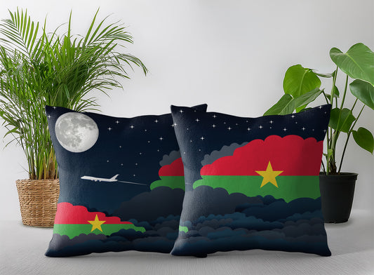 Burkina Faso World Airplane Night Clouds Square & Rectangle Pillow Cases | Aviation Night Sky Pillow Covers