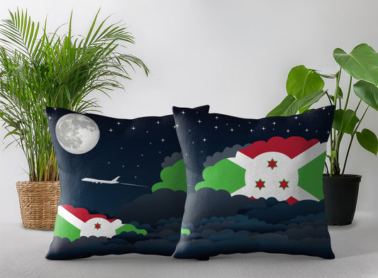 Burundi World Airplane Night Clouds Square & Rectangle Pillow Cases | Aviation Night Sky Pillow Covers