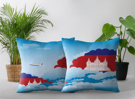 Cambodia World Airplane Day Clouds Square & Rectangle Pillow Cases | Aviation Decorative Pillow Covers