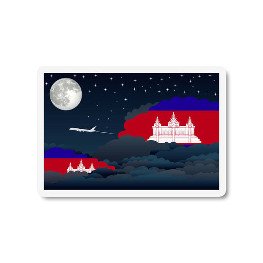 Cambodia Airplane Night Clouds Sticker & Magnet