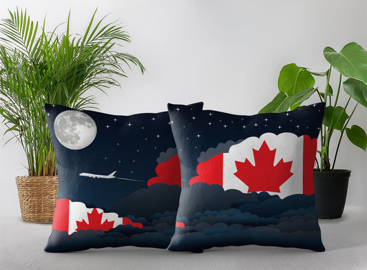 Canada World Airplane Night Clouds Square & Rectangle Pillow Cases | Aviation Night Sky Pillow Covers