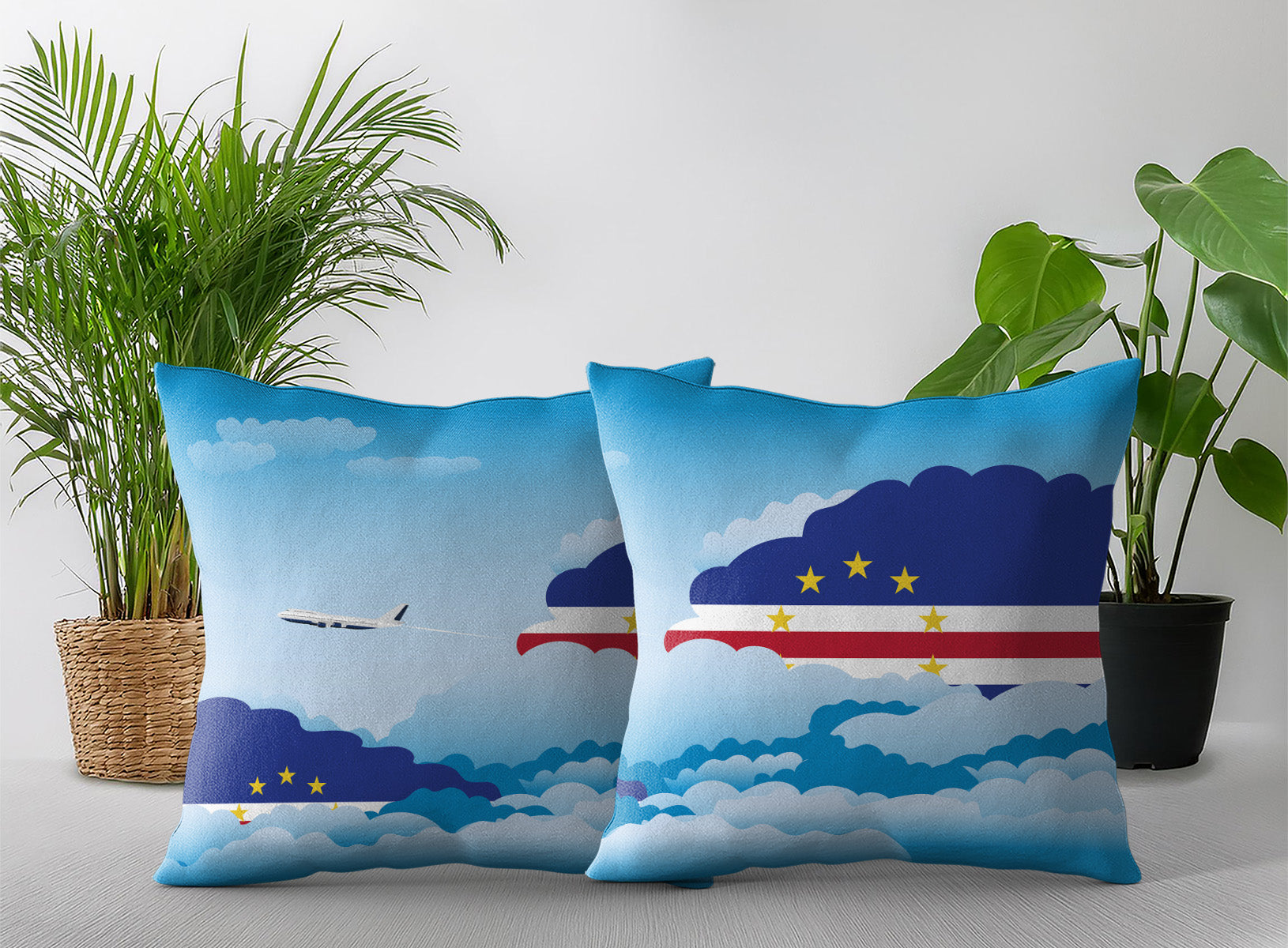 Cape Verde World Airplane Day Clouds Square & Rectangle Pillow Cases | Aviation Decorative Pillow Covers