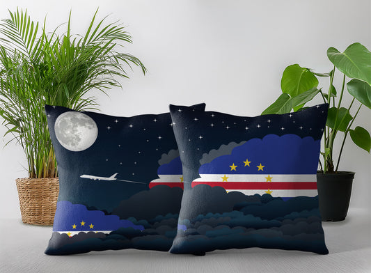 Cape Verde World Airplane Night Clouds Square & Rectangle Pillow Cases | Aviation Night Sky Pillow Covers