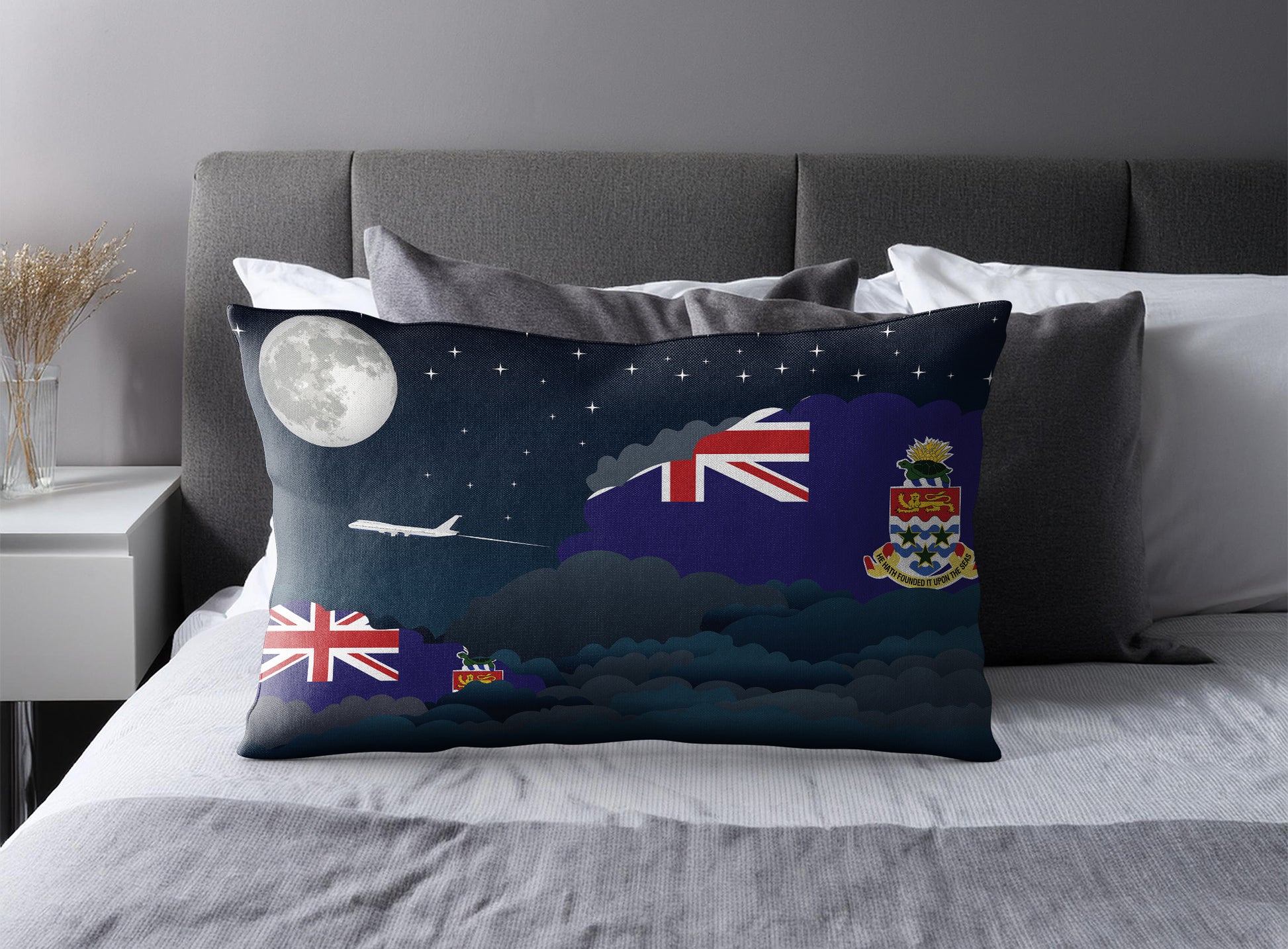 Cayman Islands World Airplane Night Clouds Square & Rectangle Pillow Cases | Aviation Night Sky Pillow Covers