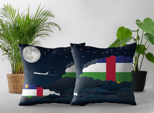 Central African Republic World Airplane Night Clouds Square & Rectangle Pillow Cases | Aviation Night Sky Pillow Covers