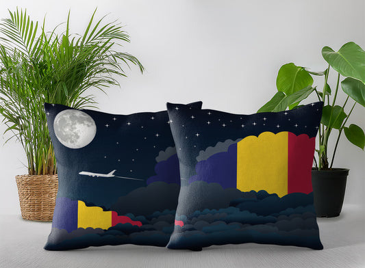 Chad World Airplane Night Clouds Square & Rectangle Pillow Cases | Aviation Night Sky Pillow Covers