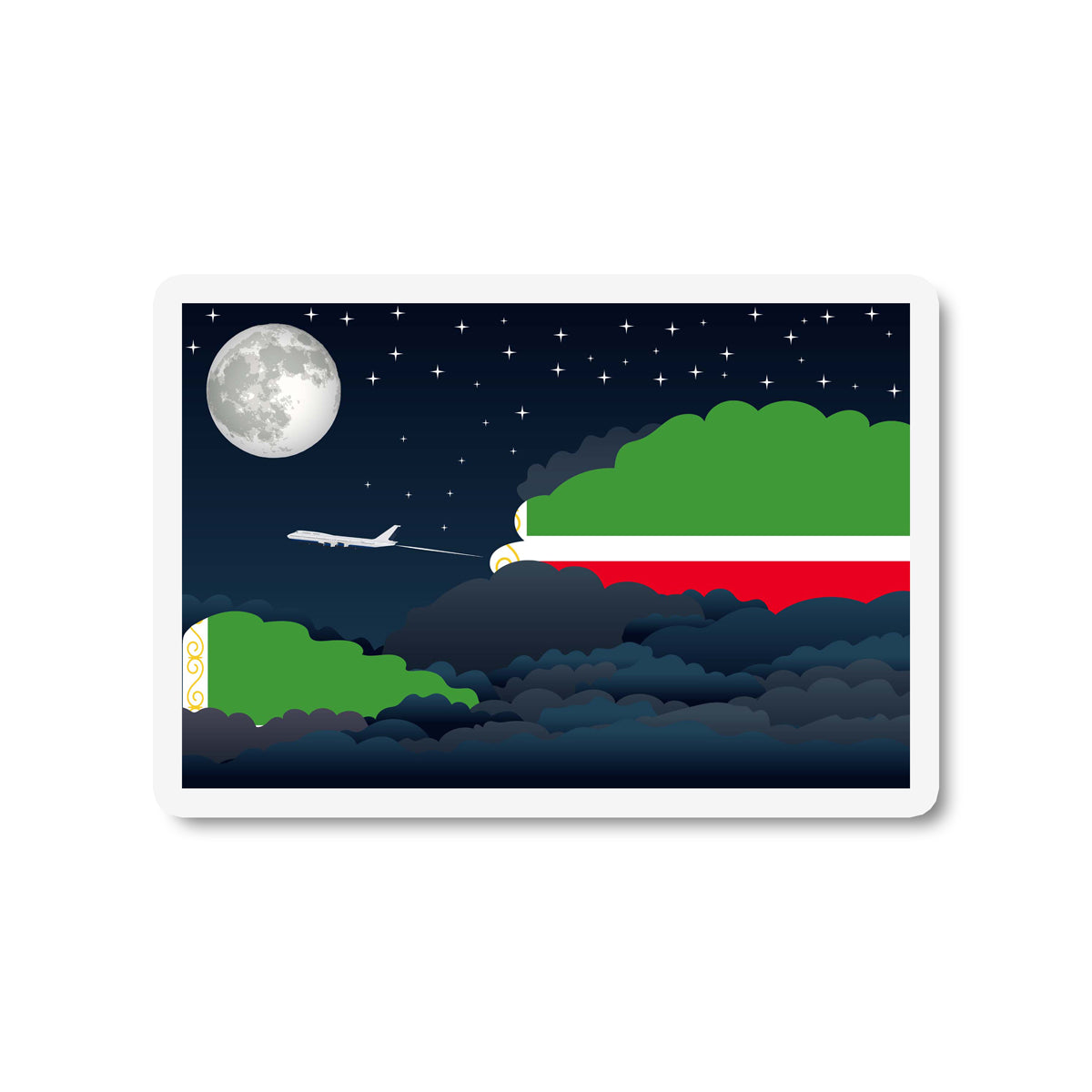 Chechen Republic Airplane Night Clouds Sticker & Magnet