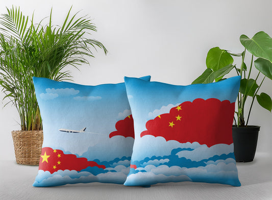 China World Airplane Day Clouds Square & Rectangle Pillow Cases | Aviation Decorative Pillow Covers
