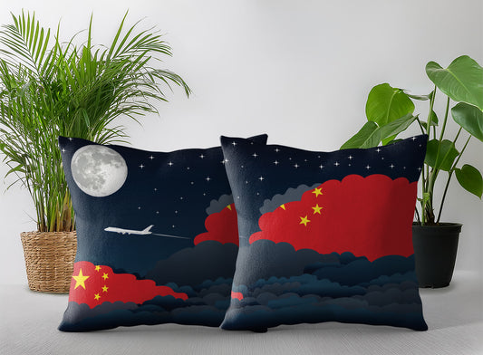 China World Airplane Night Clouds Square & Rectangle Pillow Cases | Aviation Night Sky Pillow Covers