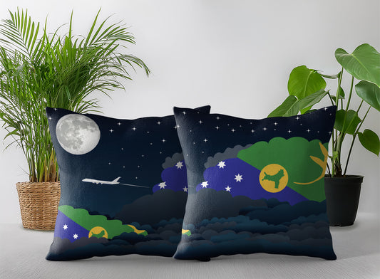 Christmas Island World Airplane Night Clouds Square & Rectangle Pillow Cases | Aviation Night Sky Pillow Covers