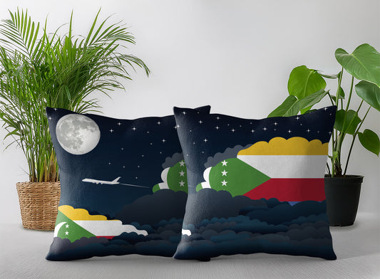 Comoros World Airplane Night Clouds Square & Rectangle Pillow Cases | Aviation Night Sky Pillow Covers