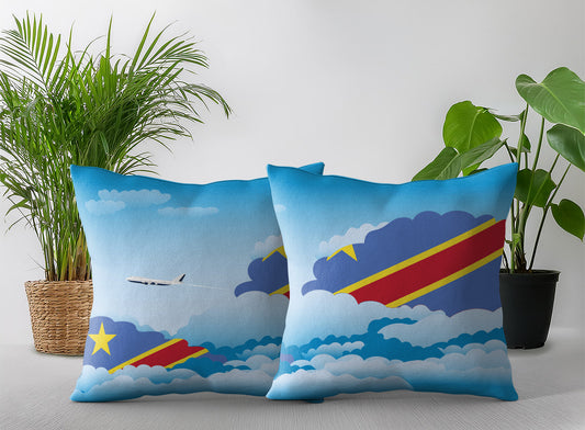 Congo Democratic Republic of the World Airplane Day Clouds Square & Rectangle Pillow Cases | Aviation Decorative Pillow Covers
