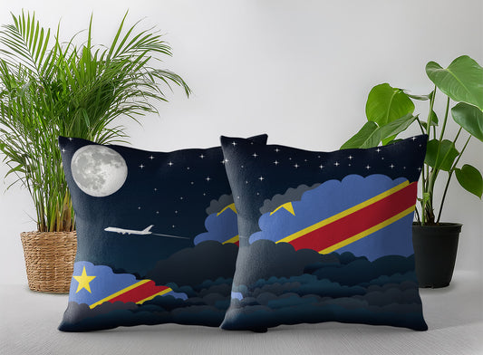 Congo Democratic Republic of the World Airplane Night Clouds Square & Rectangle Pillow Cases | Aviation Night Sky Pillow Covers