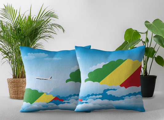 Congo Republic of the World Airplane Day Clouds Square & Rectangle Pillow Cases | Aviation Decorative Pillow Covers