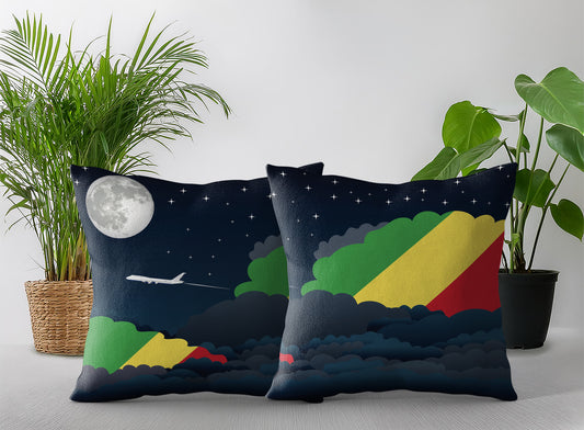 Congo Republic of the World Airplane Night Clouds Square & Rectangle Pillow Cases | Aviation Night Sky Pillow Covers