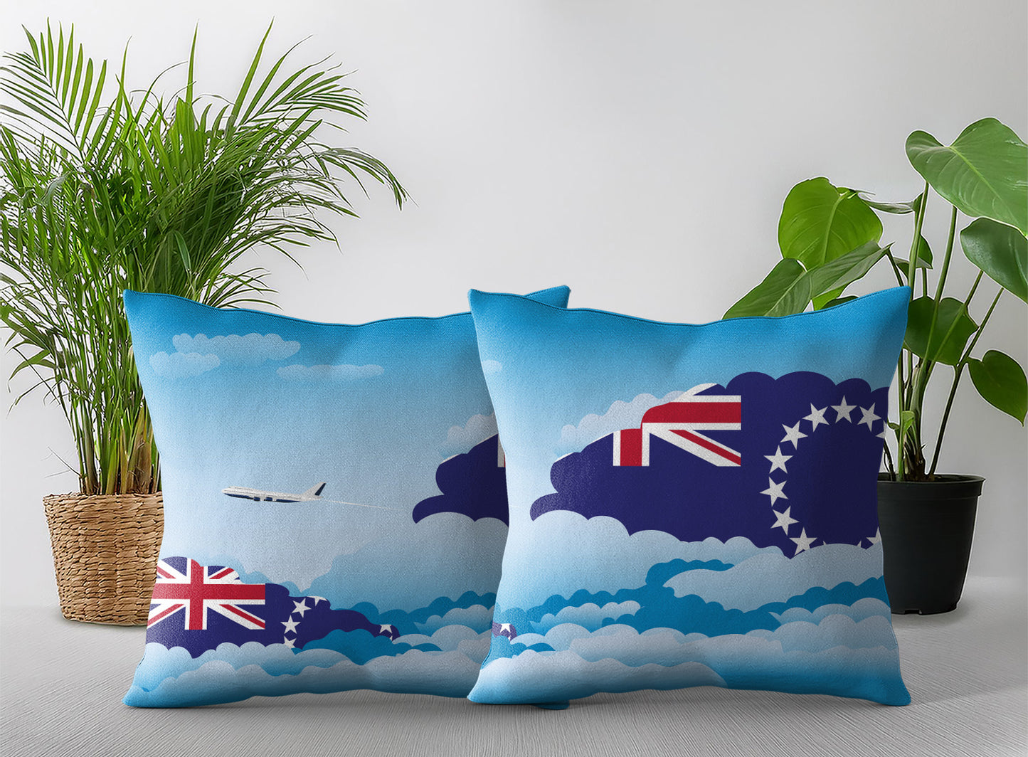 Cook Islands World Airplane Day Clouds Square & Rectangle Pillow Cases | Aviation Decorative Pillow Covers