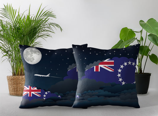Cook Islands World Airplane Night Clouds Square & Rectangle Pillow Cases | Aviation Night Sky Pillow Covers