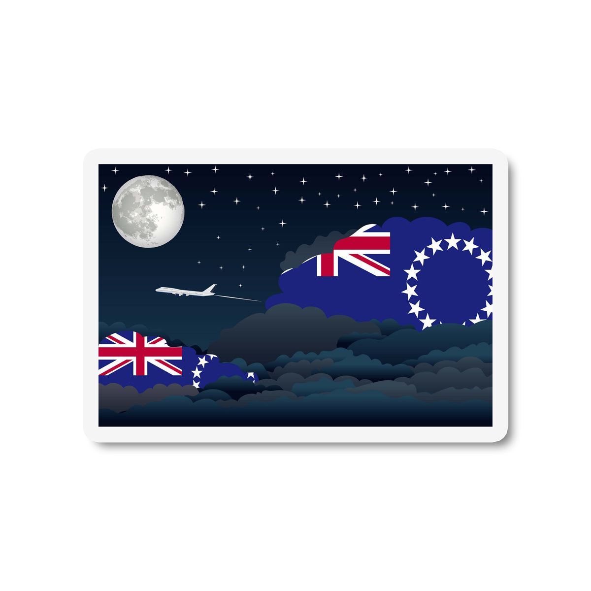 Cook Islands Airplane Night Clouds Sticker & Magnet