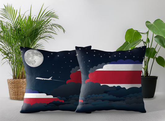 Costa Rica World Airplane Night Clouds Square & Rectangle Pillow Cases | Aviation Night Sky Pillow Covers