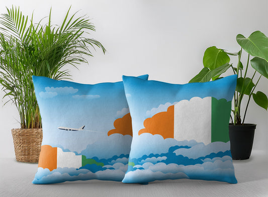 Cote DIvoire World Airplane Day Clouds Square & Rectangle Pillow Cases | Aviation Decorative Pillow Covers