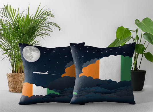 Cote DIvoire World Airplane Night Clouds Square & Rectangle Pillow Cases | Aviation Night Sky Pillow Covers