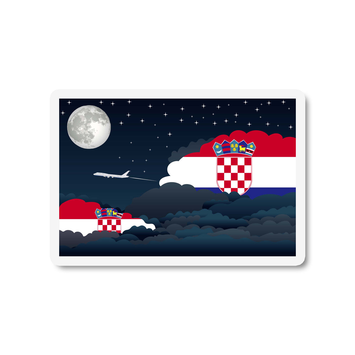 Croatia Airplane Night Clouds Sticker & Magnet