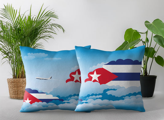Cuba World Airplane Day Clouds Square & Rectangle Pillow Cases | Aviation Decorative Pillow Covers