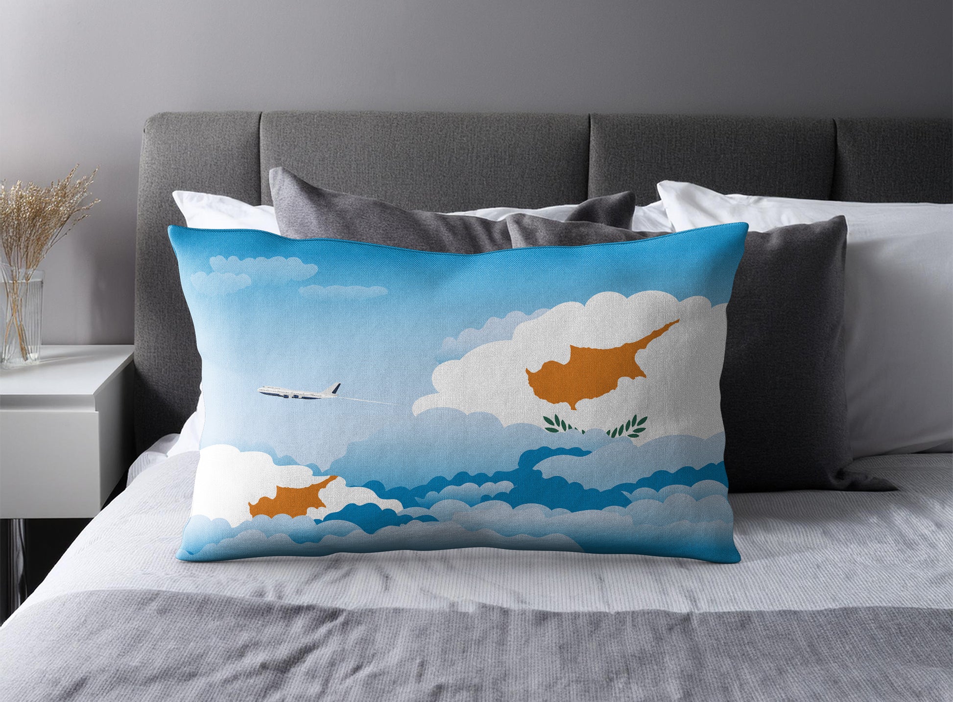 Cyprus World Airplane Day Clouds Square & Rectangle Pillow Cases | Aviation Decorative Pillow Covers