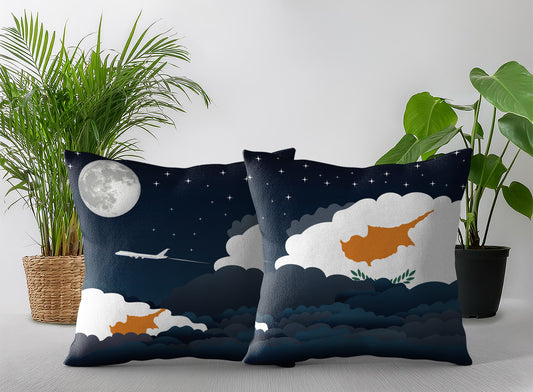 Cyprus World Airplane Night Clouds Square & Rectangle Pillow Cases | Aviation Night Sky Pillow Covers