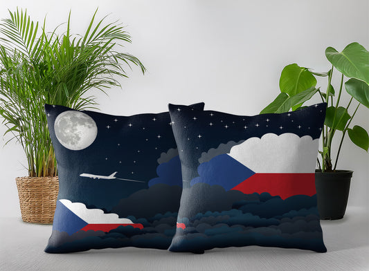 Czech Republic World Airplane Night Clouds Square & Rectangle Pillow Cases | Aviation Night Sky Pillow Covers