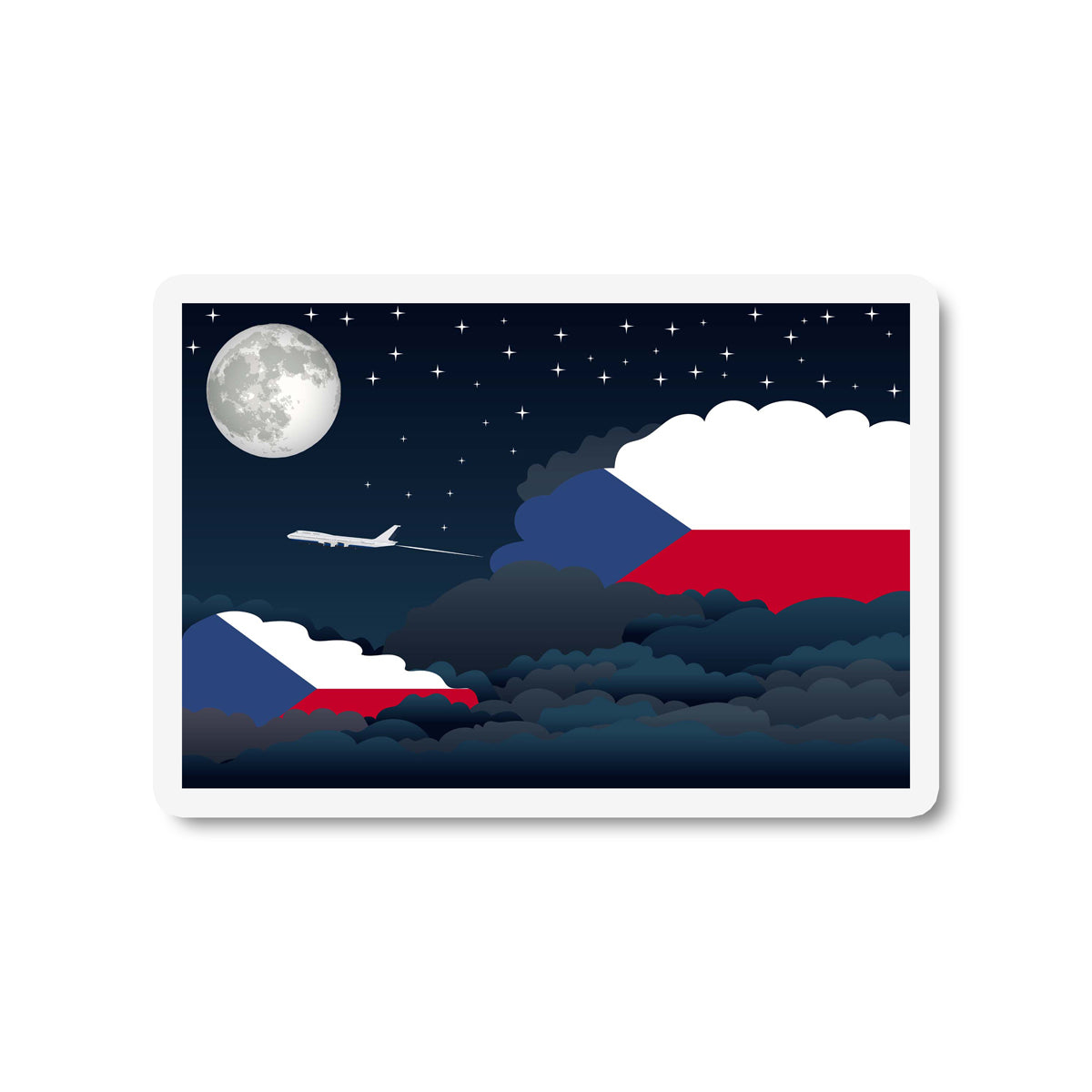 Czech Republic Airplane Night Clouds Sticker & Magnet