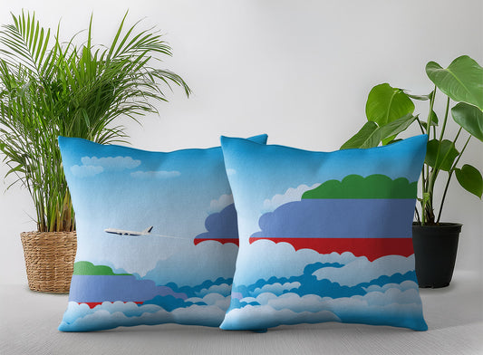 Dagestan World Airplane Day Clouds Square & Rectangle Pillow Cases | Aviation Decorative Pillow Covers