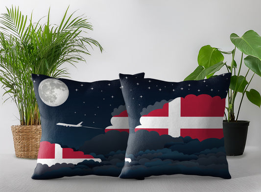 Denmark World Airplane Night Clouds Square & Rectangle Pillow Cases | Aviation Night Sky Pillow Covers