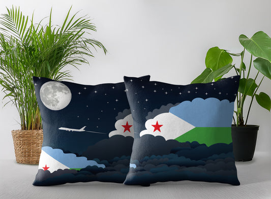 Djibouti World Airplane Night Clouds Square & Rectangle Pillow Cases | Aviation Night Sky Pillow Covers