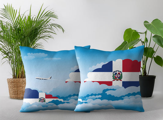 Dominican Republic World Airplane Day Clouds Square & Rectangle Pillow Cases | Aviation Decorative Pillow Covers