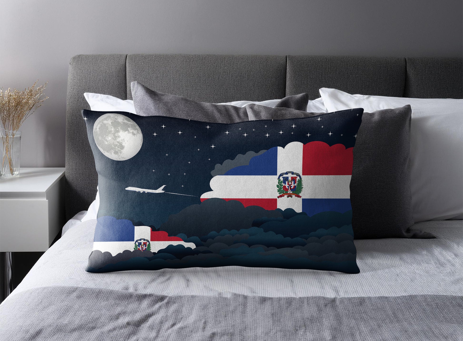 Dominican Republic World Airplane Night Clouds Square & Rectangle Pillow Cases | Aviation Night Sky Pillow Covers