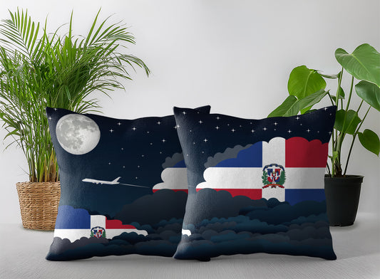 Dominican Republic World Airplane Night Clouds Square & Rectangle Pillow Cases | Aviation Night Sky Pillow Covers