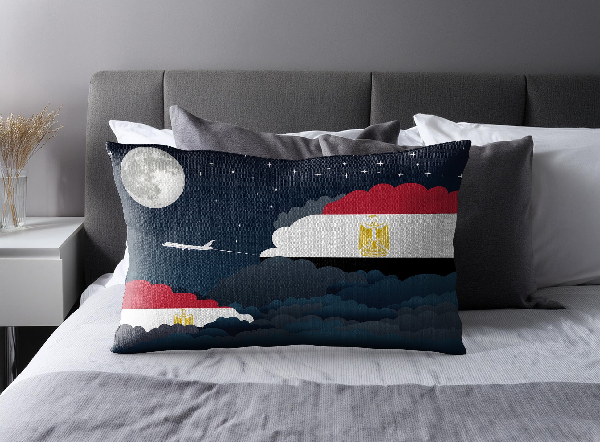 Egypt World Airplane Night Clouds Square & Rectangle Pillow Cases | Aviation Night Sky Pillow Covers